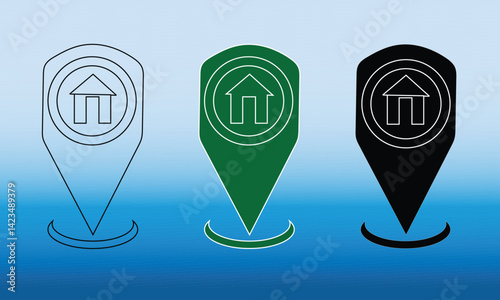 Stylized Location Pin Icons Representing Real Estate or Navigation Concepts