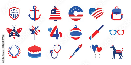 4th of July, American Independence day graphic elements set