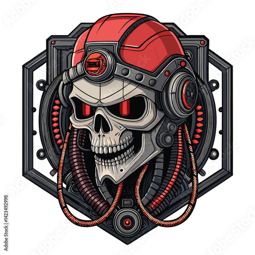 Detailed render of a robotic monster skull; exposed wires, rusted bolts, glowing red internal mechanisms.  Focus on intricate detail and metallic textures.