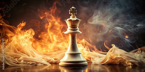 Vintage Chess King in Flames - Dramatic Stock Photo