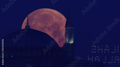 Time-lapse video of a moonset over Ayasofya [Hagia Sophia] Grand Mosque in Istanbul, Turkiye