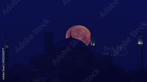 Time-lapse video of a moonset over Ayasofya [Hagia Sophia] Grand Mosque in Istanbul, Turkiye