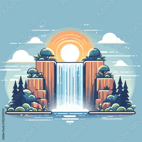 beautiful waterfall scenery vector image