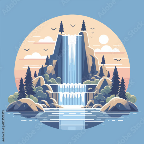 beautiful waterfall scenery vector image