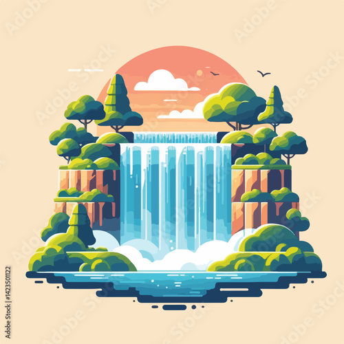 beautiful waterfall scenery vector image