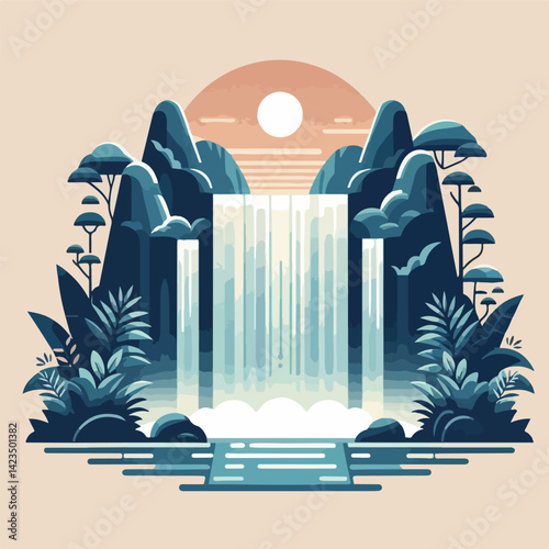 beautiful waterfall scenery vector image