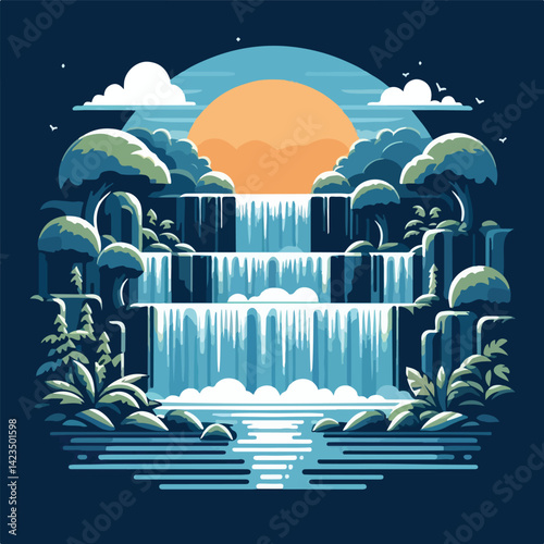 beautiful waterfall scenery vector image
