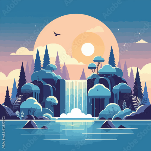 beautiful waterfall scenery vector image