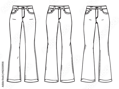 Flared Jeans vector line art illustration