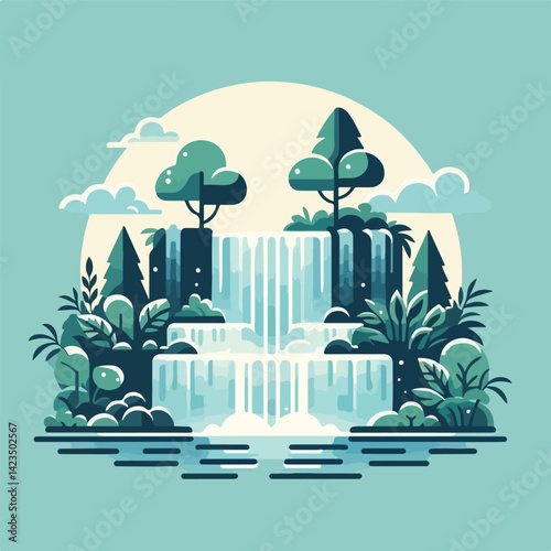 beautiful waterfall scenery vector image
