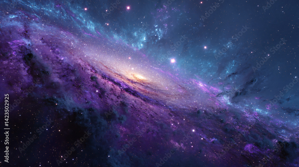 Fototapeta premium Stunning Futuristic Blue and Purple Galaxy with Glowing Nebulas, Universe, Space Photography, Galaxy, Nebula, Background