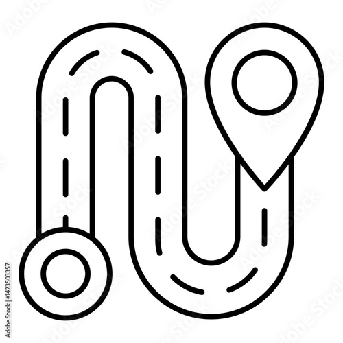 Route with pinpoints of location thin line icon, delivery service concept. Vector graphics. Point to point road, route sign on white background, linear style for mobile or design.