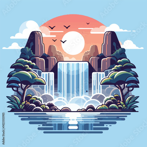 beautiful waterfall scenery vector image