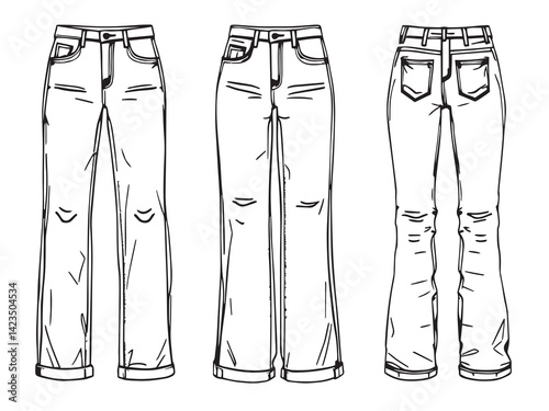 High-Rise Jeans vector line art illustration