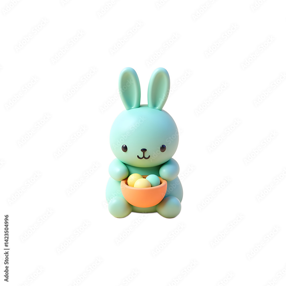 Obraz premium Cute Easter Bunny Holding Bowl with Eggs on Soft Background