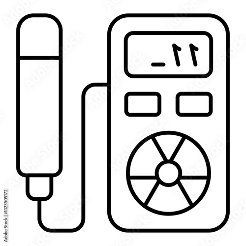 Geiger counter thin line icon, atomic energy concept. Vector graphics. Radioactivity measurement, tool sign on white background, linear style for mobile or design.