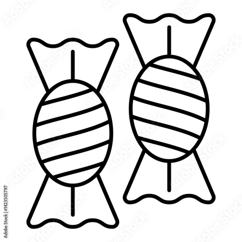 Two candies thin line icon, holiday treats concept. Vector graphics. Sweet caramel, candy sign on white background, linear style for mobile or design.