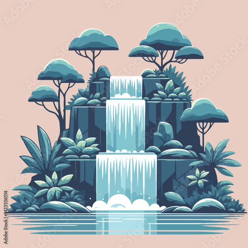 beautiful waterfall scenery vector image