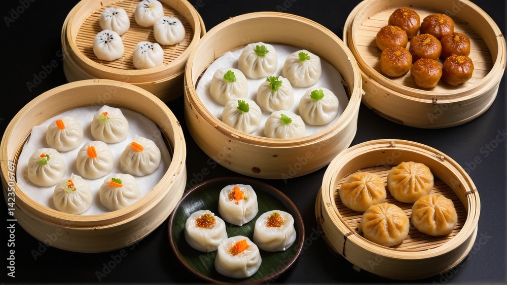 Steaming Delights: A Culinary Journey Through Varieties of Asian Dumplings and Buns in Bamboo Steamers, Ready to Excite Your Senses Steaming Delights: A Culinary Journey Through Varieties of Asian Dumplings and Buns in Bamboo Steamers, Ready to Excite Your Senses