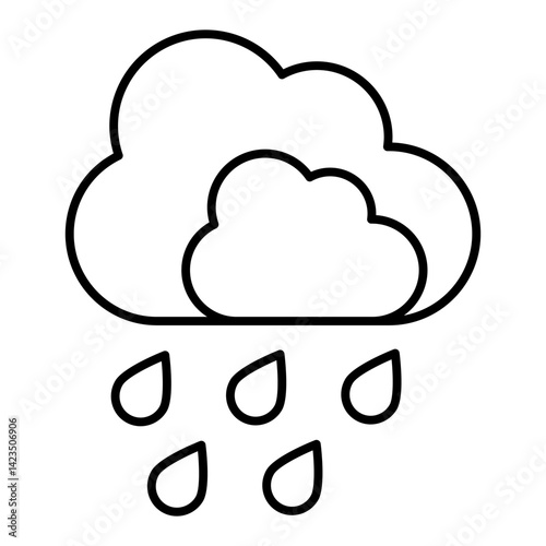 Rainy cloud thin line icon, insurance concept. Vector graphics. Downpour rain, flooding sign on white background, linear style for mobile or design.