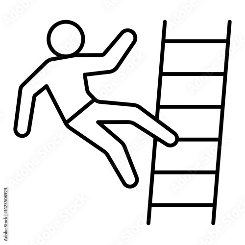 Man fall down from ladder thin line icon, insurance concept. Vector graphics. Human falling risk, danger sign on white background, linear style for mobile or design.