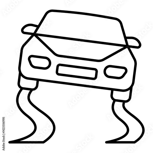 Car on slippery road thin line icon, insurance line and solid icon, Automobile, vehicle skidding sign on white background, linear style for mobile or design.