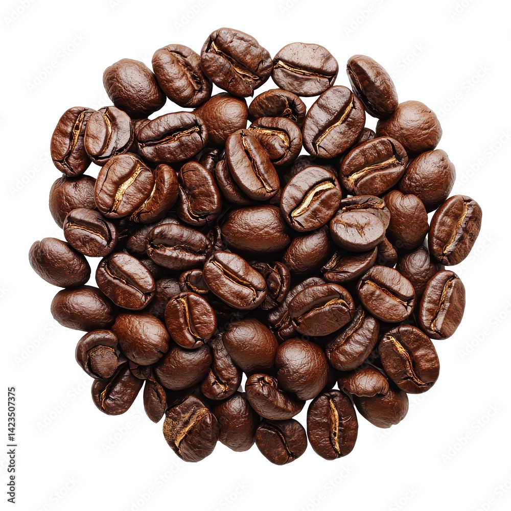 Fototapeta premium High-quality roasted coffee beans with rich aroma and shiny appearance, perfect for brewing fresh coffee at home or in cafes, on transparent background