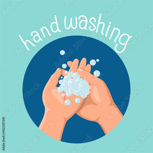 Illustration of Hands Washing With Soap for Hygiene Awareness