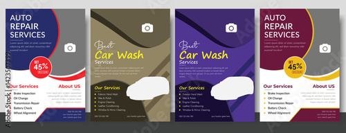 Modern Car Wash Flyer  Auto Detailing, Car Rental, Service Price List and Poster Templates. Car wash flyer and banner template bundle. Car Wash Service Post Template Flat Design Illustration.