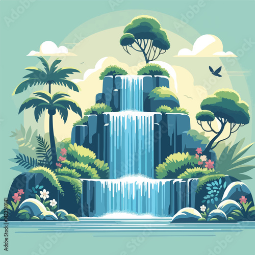 beautiful waterfall scenery vector image