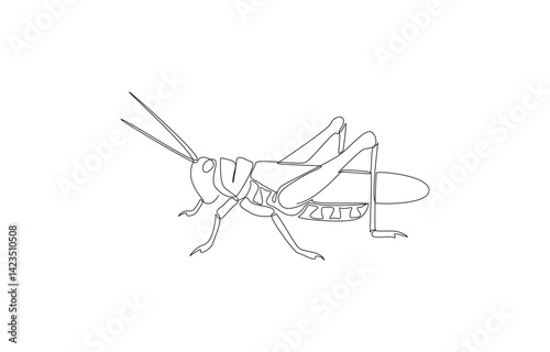 Continuous one line drawing of grasshopper, pest or agricultural crop destroyer concept, single line art