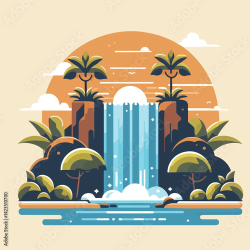 beautiful waterfall scenery vector image