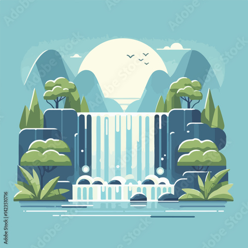 beautiful waterfall scenery vector image