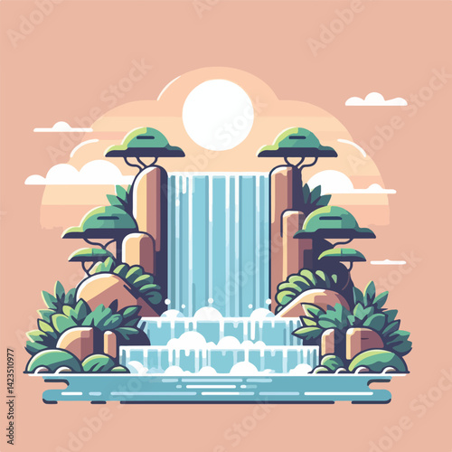 beautiful waterfall scenery vector image