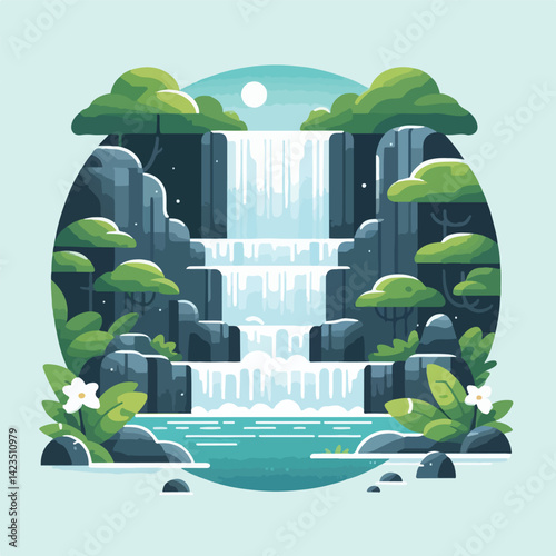 beautiful waterfall scenery vector image