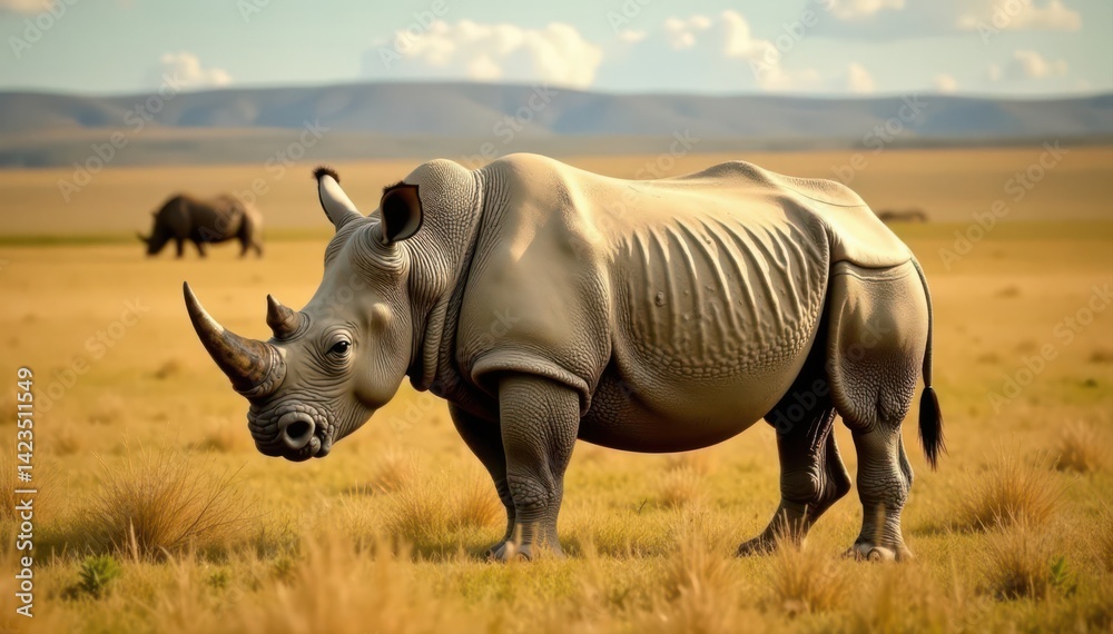 Fototapeta premium Majestic white rhino, symbol of African savanna's threatened fauna , cutout, wildlife photography