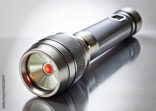 Stylish Fashion Photography:  Flashlight Button Detail Shot - Minimalist White Background