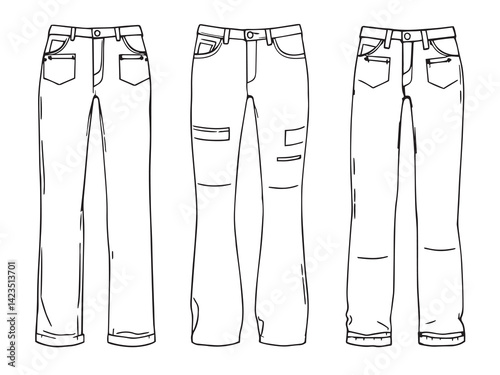 Low-Rise Jeans vector line art illustration