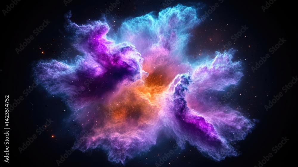 Fototapeta premium Cosmic nebula explosion, vibrant colors, swirling clouds of gas and dust