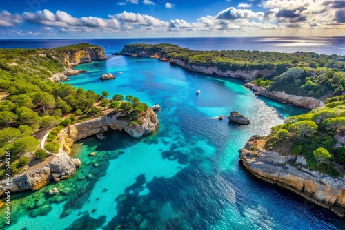 Stunning Aerial View of Turquoise Balearic Island Waters