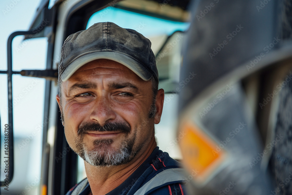 Generative AI image of long-haul truck driver male female large transport vehicle shipment Generative AI image of long-haul truck driver male female large transport vehicle shipment