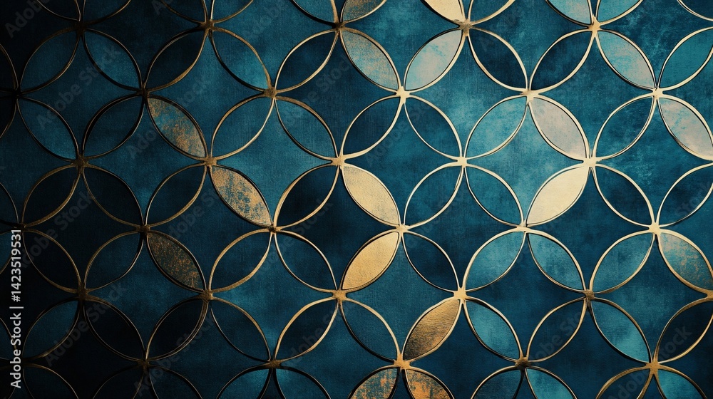 Fototapeta premium Seamless luxury blue gold art deco pattern background