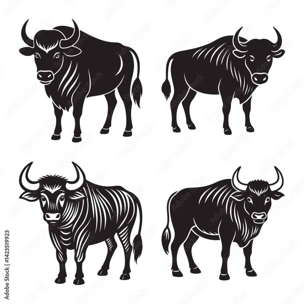 Fototapeta premium Buffalo silhouette icon in vector flat style