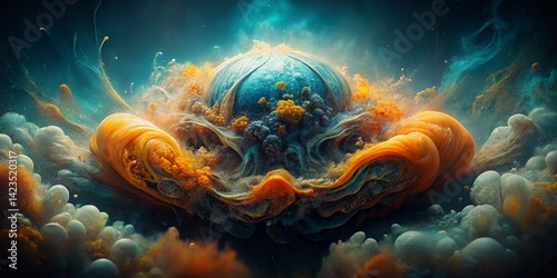 Spoiled Citrus: Double Exposure of Decaying Orange and Abstract Forms