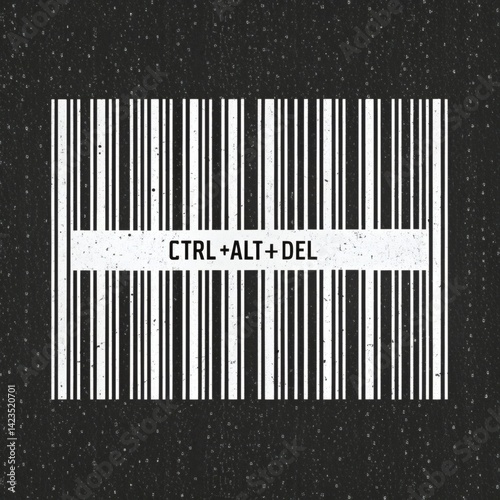 A barcode with Ctrl+Alt+Del symbolizes restarting, refreshing, or resetting a system. Ideal for tech, problem-solving, or recovery concepts.
