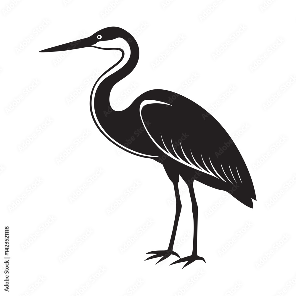 Fototapeta premium Vector heron silhouette standing in marshland