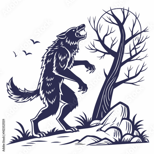 Werewolf Halloween Vector AI Graphic Design File with White Background | Microstock Digital Download