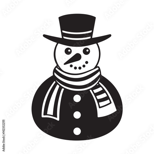 Cute snowman vector icon with hat and scarf