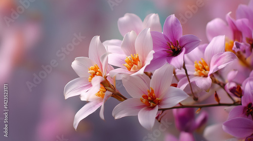 Pink Spring Blossoms in Soft Pastel Background