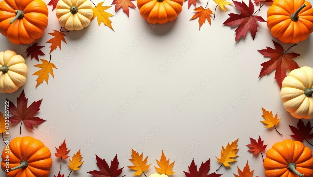 Autumnal Thanksgiving Decor with Pumpkins and Leaves Autumnal Thanksgiving Decor with Pumpkins and Leaves